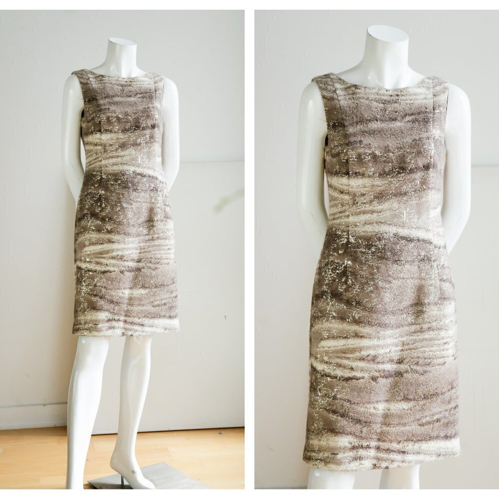 Lafayette 148 Wool Silk Blend Bronze  Gold Dress